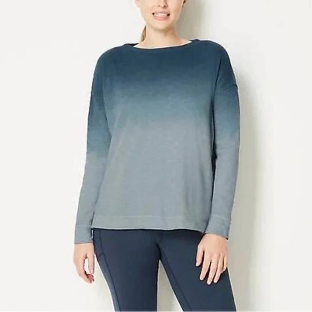 J. Jill Top Small Blue Cotton Ombre High-Low Relaxed Fit